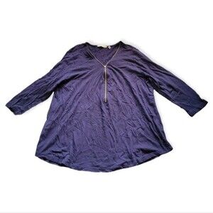 Soft Surroundings Navy Blue Zip Up Cotton Top Size 1X